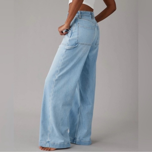 American Eagle Outfitters Light Blue Wide-Leg Jeans - Picture 3 of 9